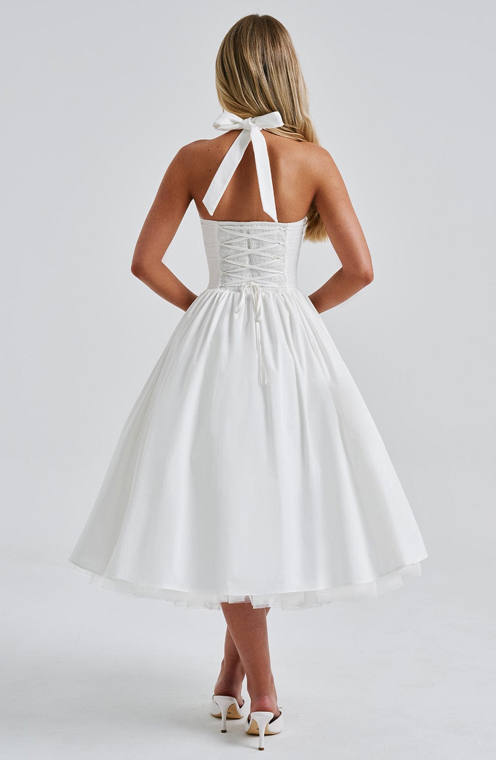 Women's Elegant Tulle Midi Dress | Vintage Halter Neckline with Full Skirt 2