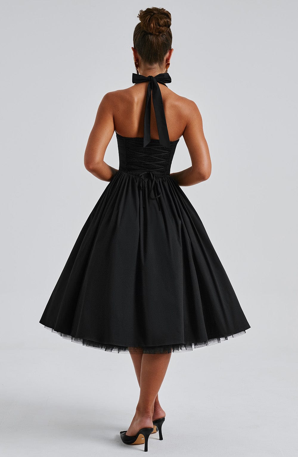 Women's Elegant Tulle Midi Dress | Vintage Halter Neckline with Full Skirt 4