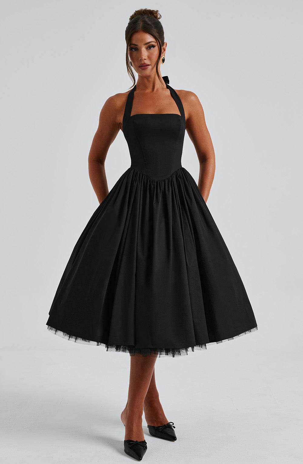 Women's Elegant Tulle Midi Dress | Vintage Halter Neckline with Full Skirt 5