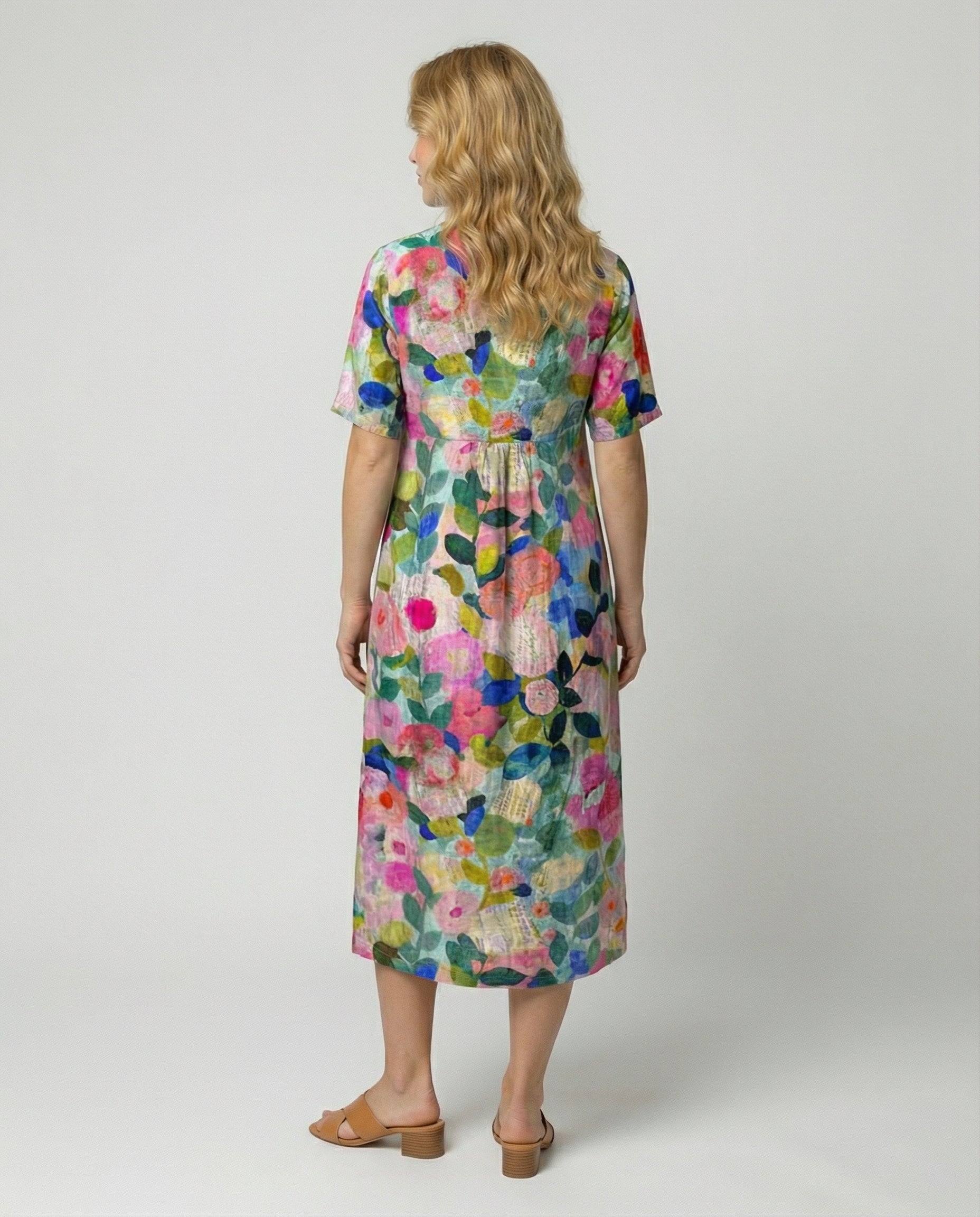 Women's Floral Print Linen Midi Dress | Relaxed Comfortable Summer Dresses 1