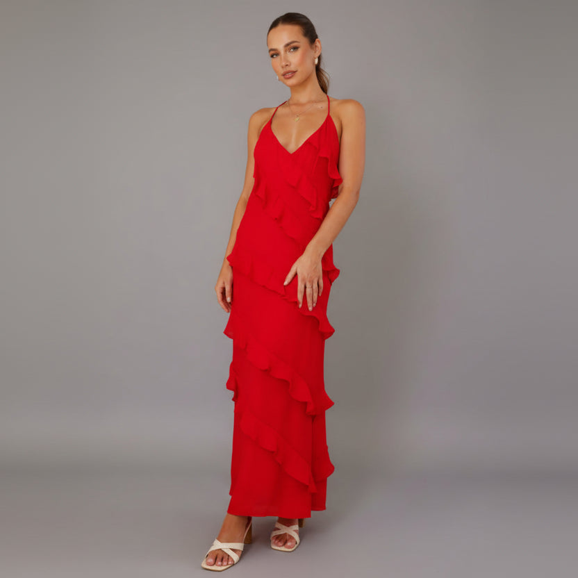 Women's Soft Chiffon Maxi Dress | Elegant Ruffle V-Neck Summer Gown 2