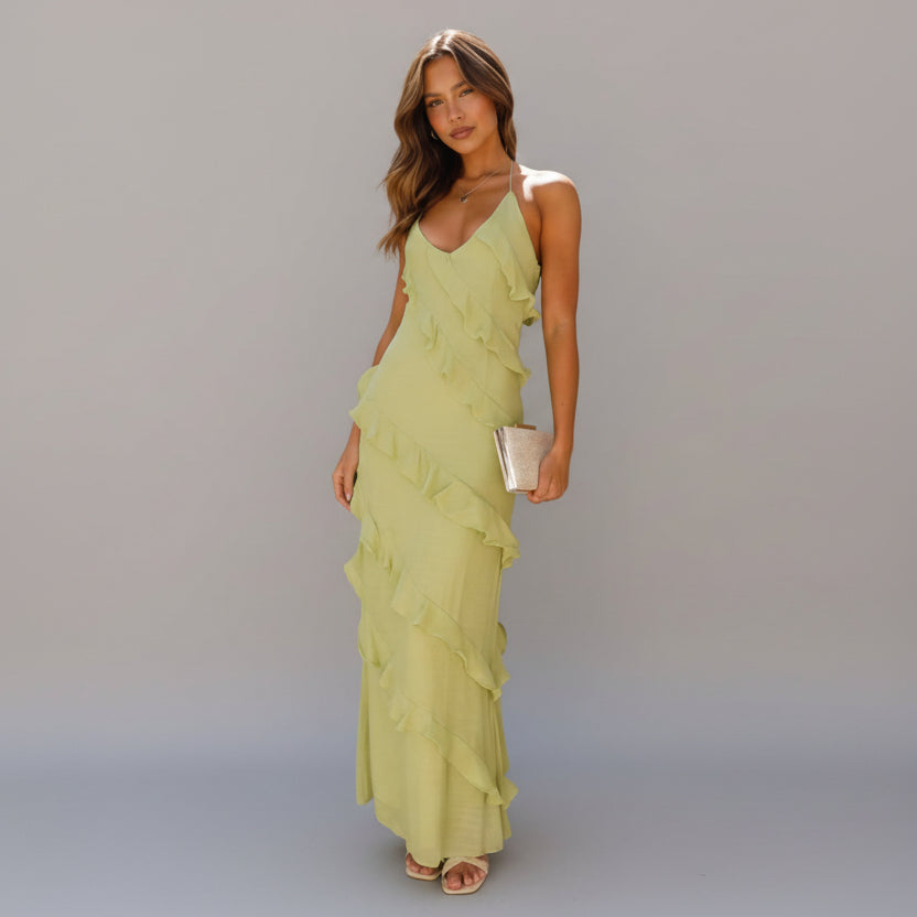 Women's Soft Chiffon Maxi Dress | Elegant Ruffle V-Neck Summer Gown 3