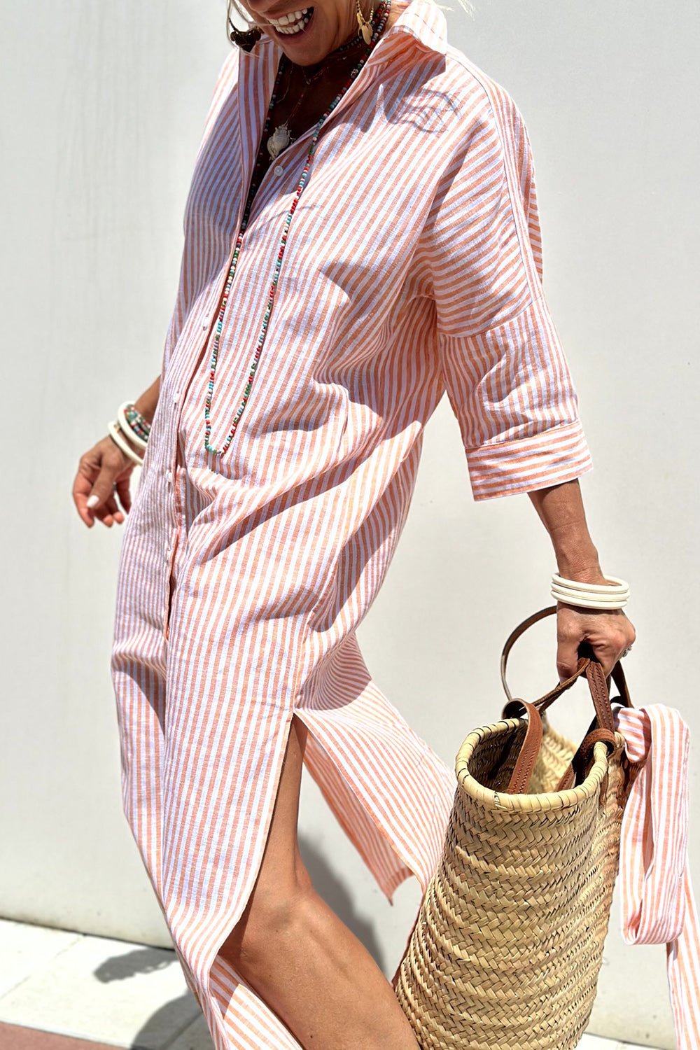 Women's Striped Cotton Shirt Dress | Relaxed Oversized Summer Dress 2