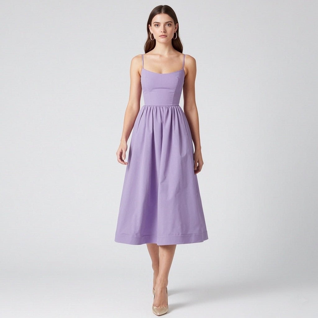 Women's Structured Midi Dress | Elegant Lilac A-Line Formal Dress for Weddings and Special Occasions 0