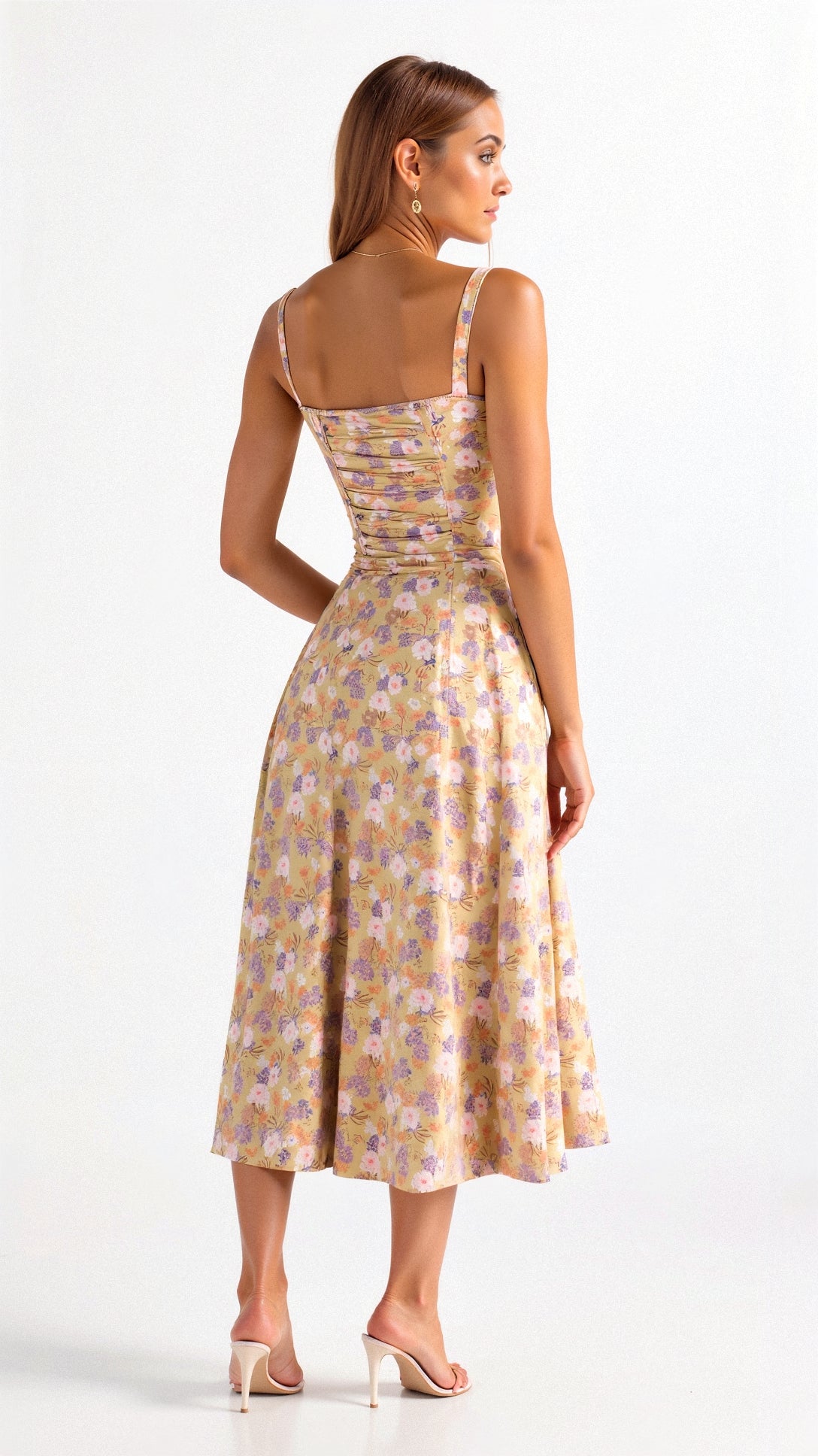 Women's Floral Midi Dress | Elegant Lightweight Summer Dress with Corset Back 1
