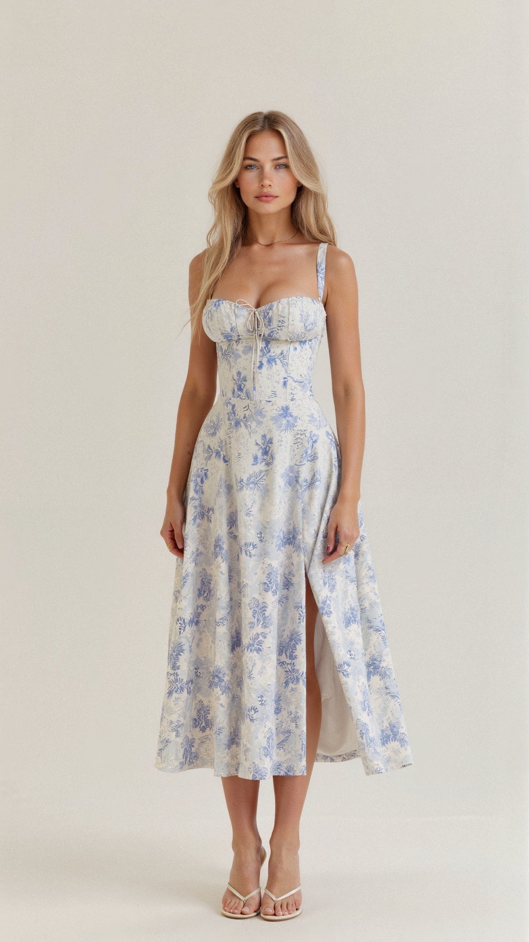 Women's Floral Midi Dress | Elegant Lightweight Summer Dress with Corset Back 2