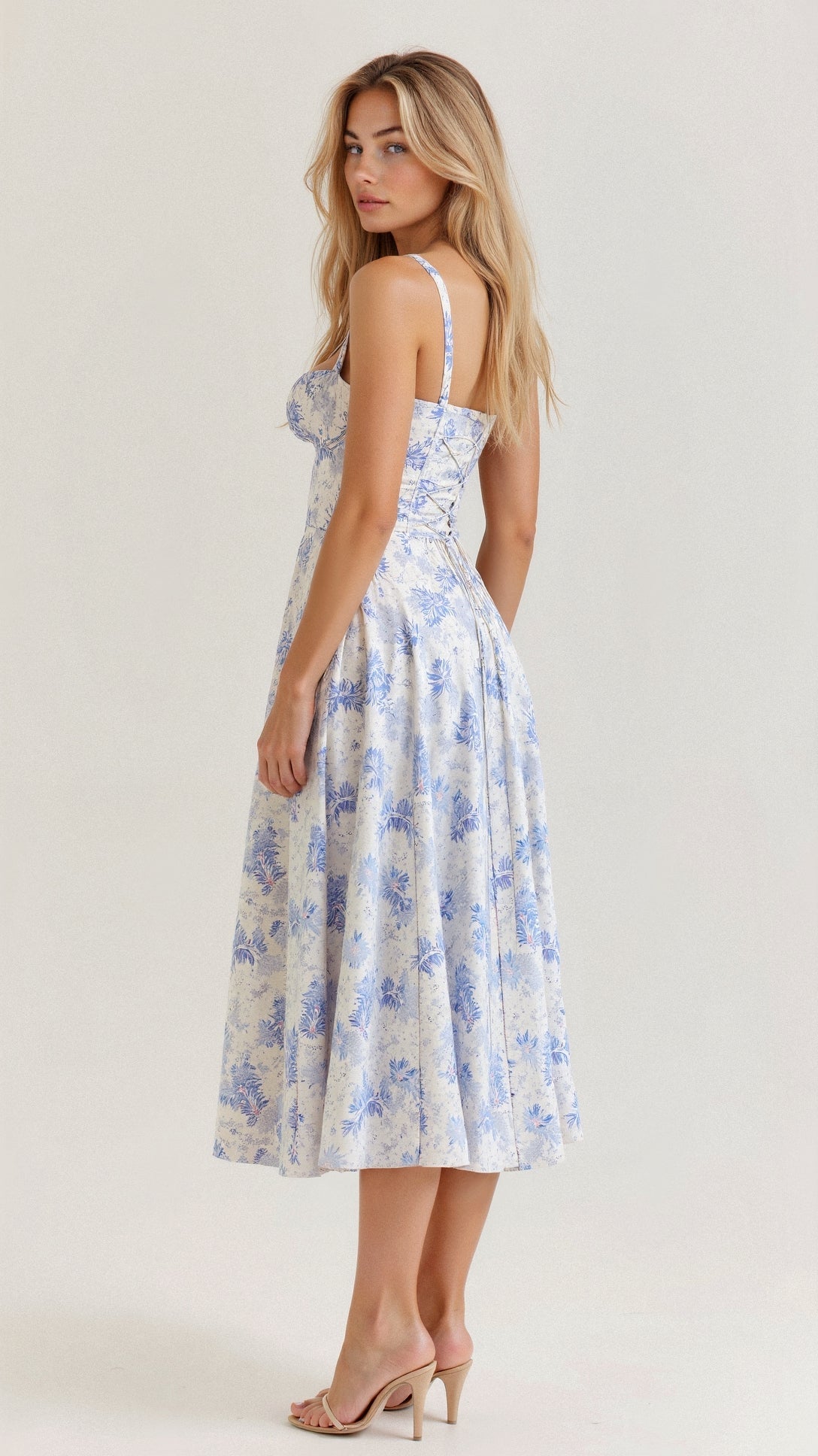 Women's Floral Midi Dress | Elegant Lightweight Summer Dress with Corset Back 3