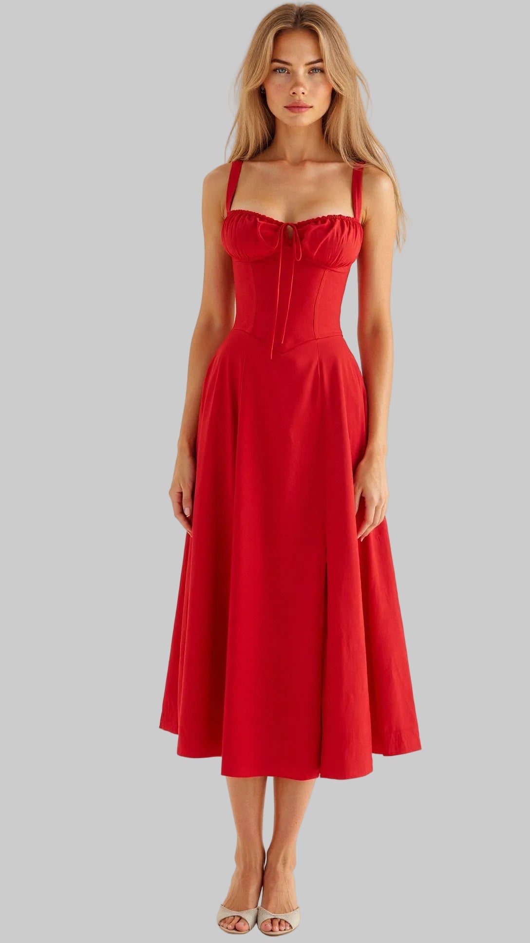Women's Floral Midi Dress | Elegant Lightweight Summer Dress with Corset Back 6