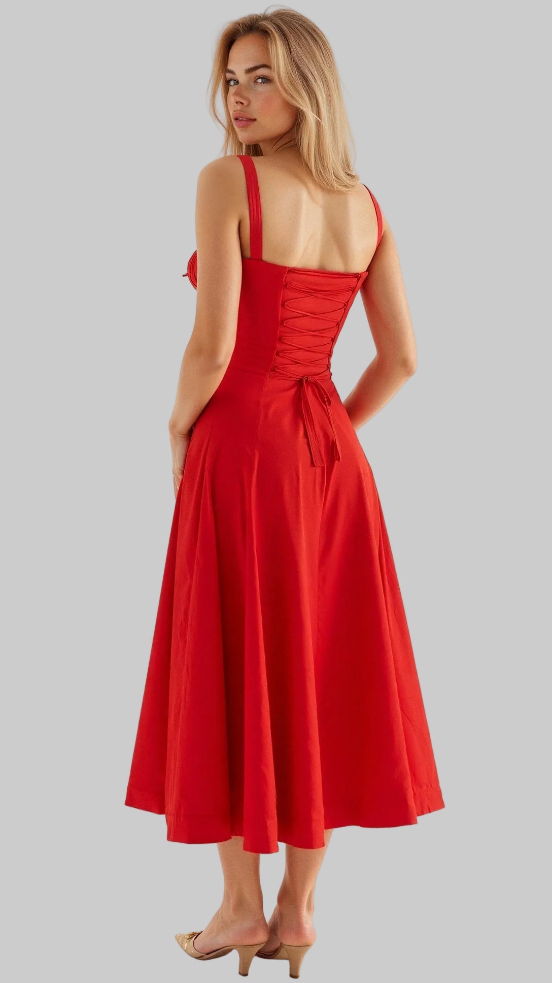 Women's Floral Midi Dress | Elegant Lightweight Summer Dress with Corset Back 7