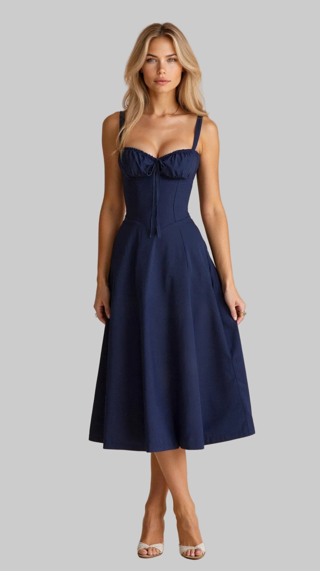 Women's Floral Midi Dress | Elegant Lightweight Summer Dress with Corset Back 9
