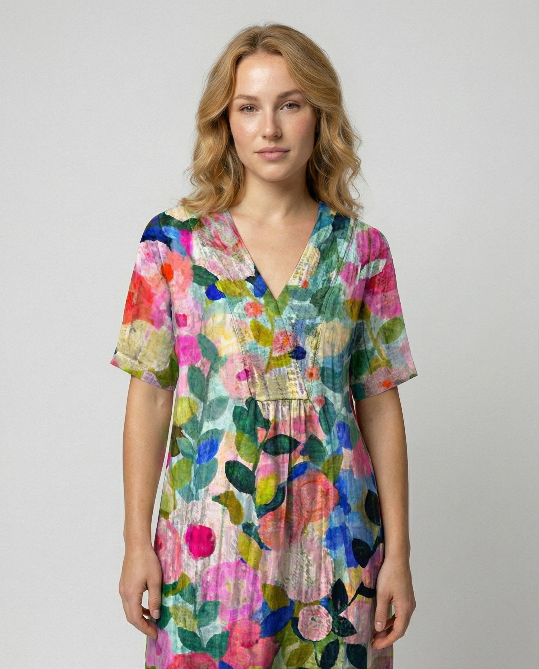 Women's Floral Print Linen Midi Dress | Relaxed Comfortable Summer Dresses 2