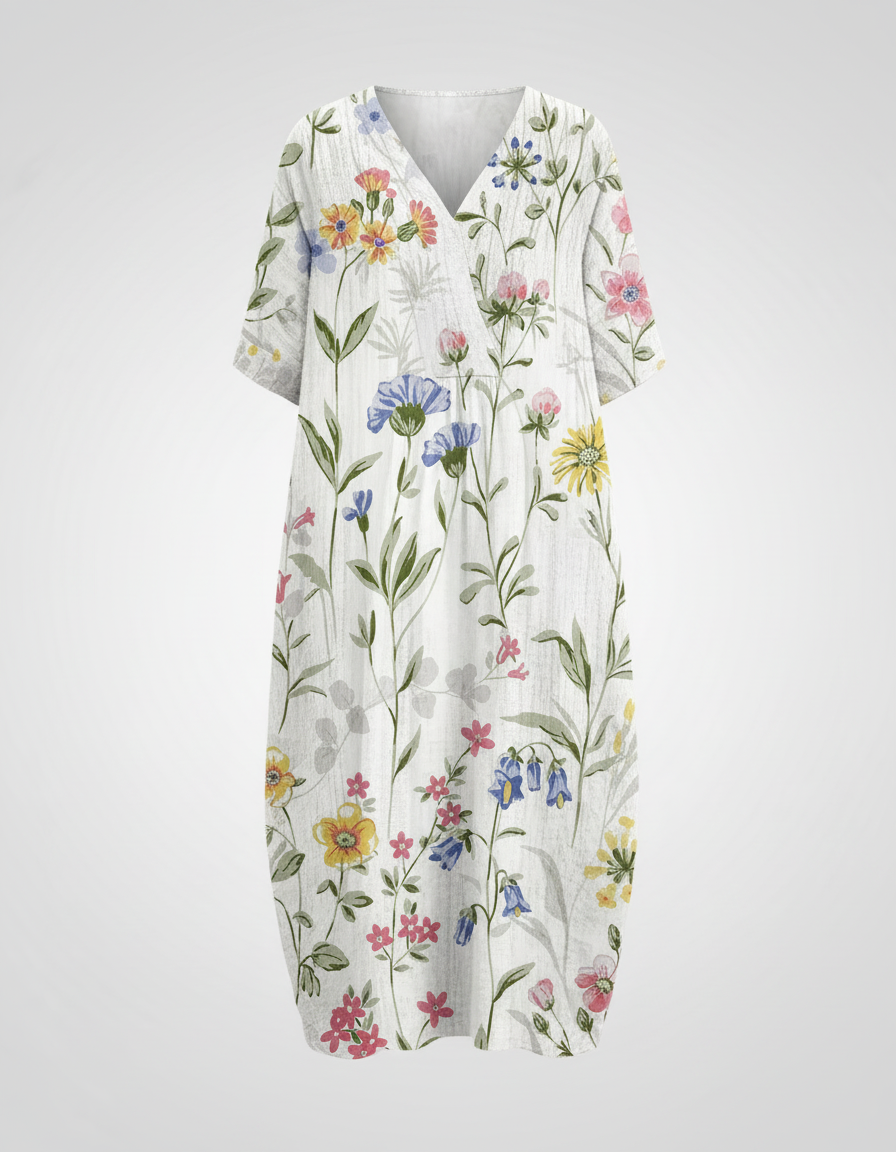 Women's Floral Print Linen Midi Dress | Relaxed Comfortable Summer Dresses 4