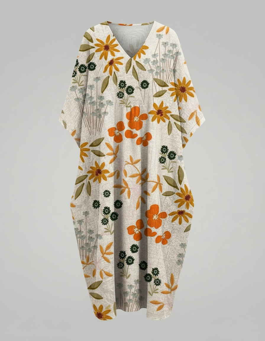Women's Floral Print Linen Midi Dress | Relaxed Comfortable Summer Dresses 5