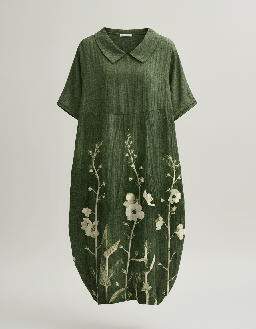 Women's Floral Print Linen Midi Dress | Relaxed Comfortable Summer Dresses 6