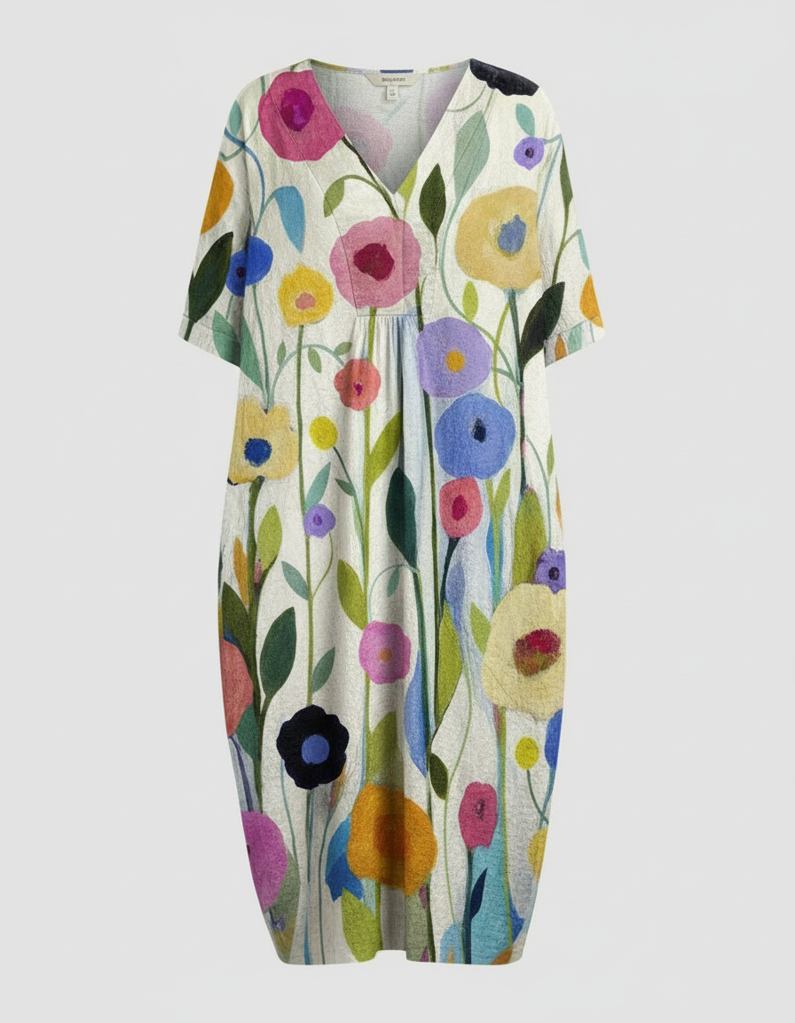 Women's Floral Print Linen Midi Dress | Relaxed Comfortable Summer Dresses 7
