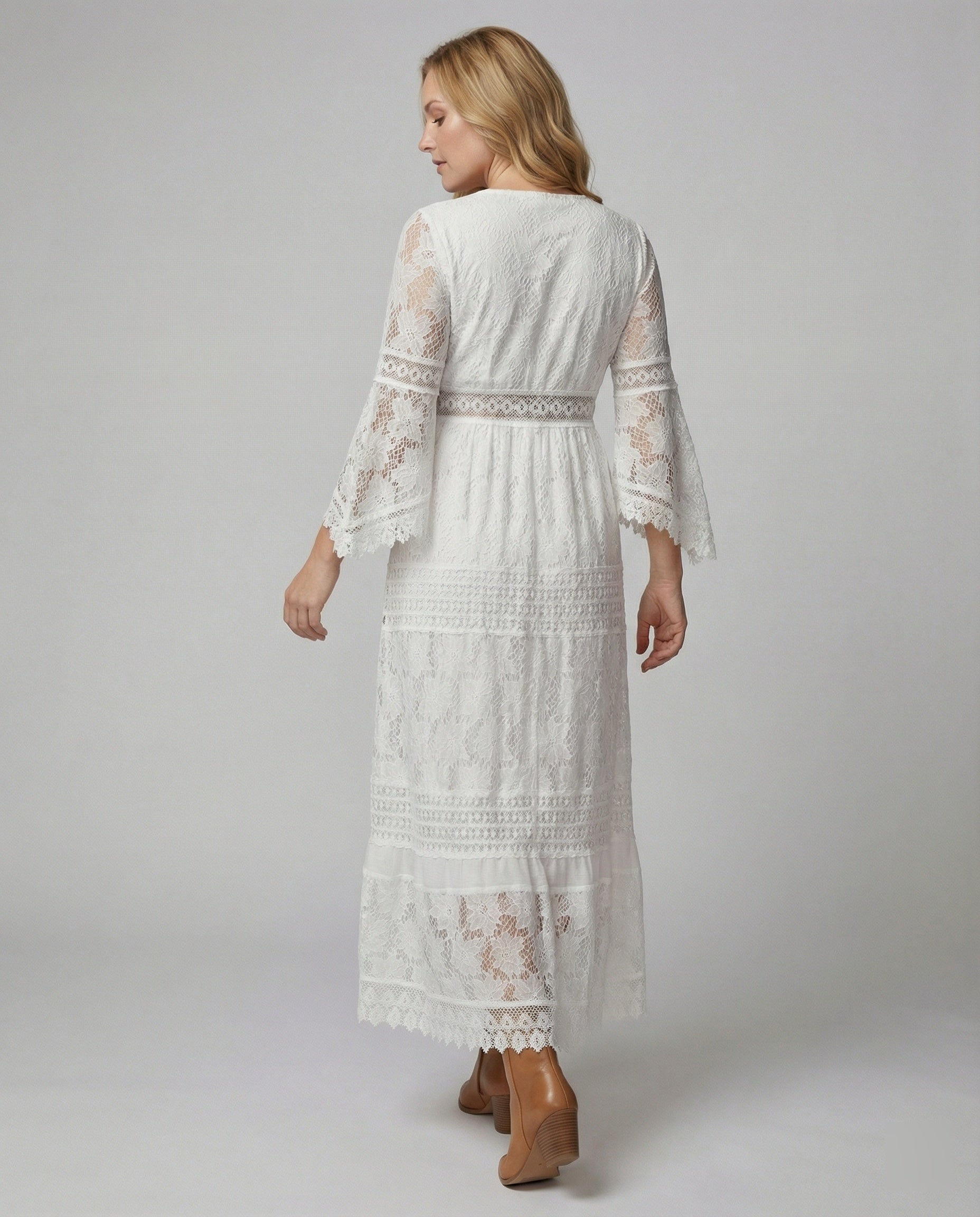 Women's Lace Maxi Dress | Elegant Bohemian Style with Bell Sleeves 2