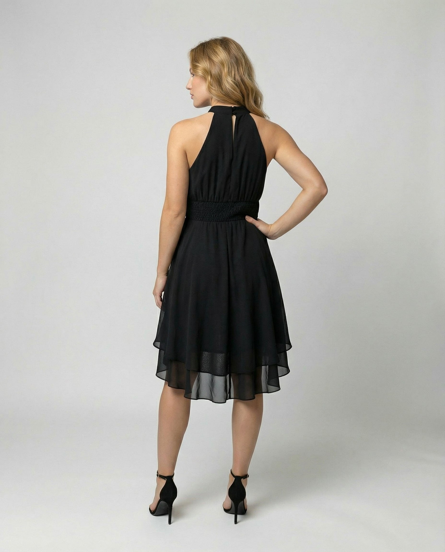 Women's Lightweight Chiffon Halter Neck Dress | Elegant Layered Midi Wedding Guest Dress 1