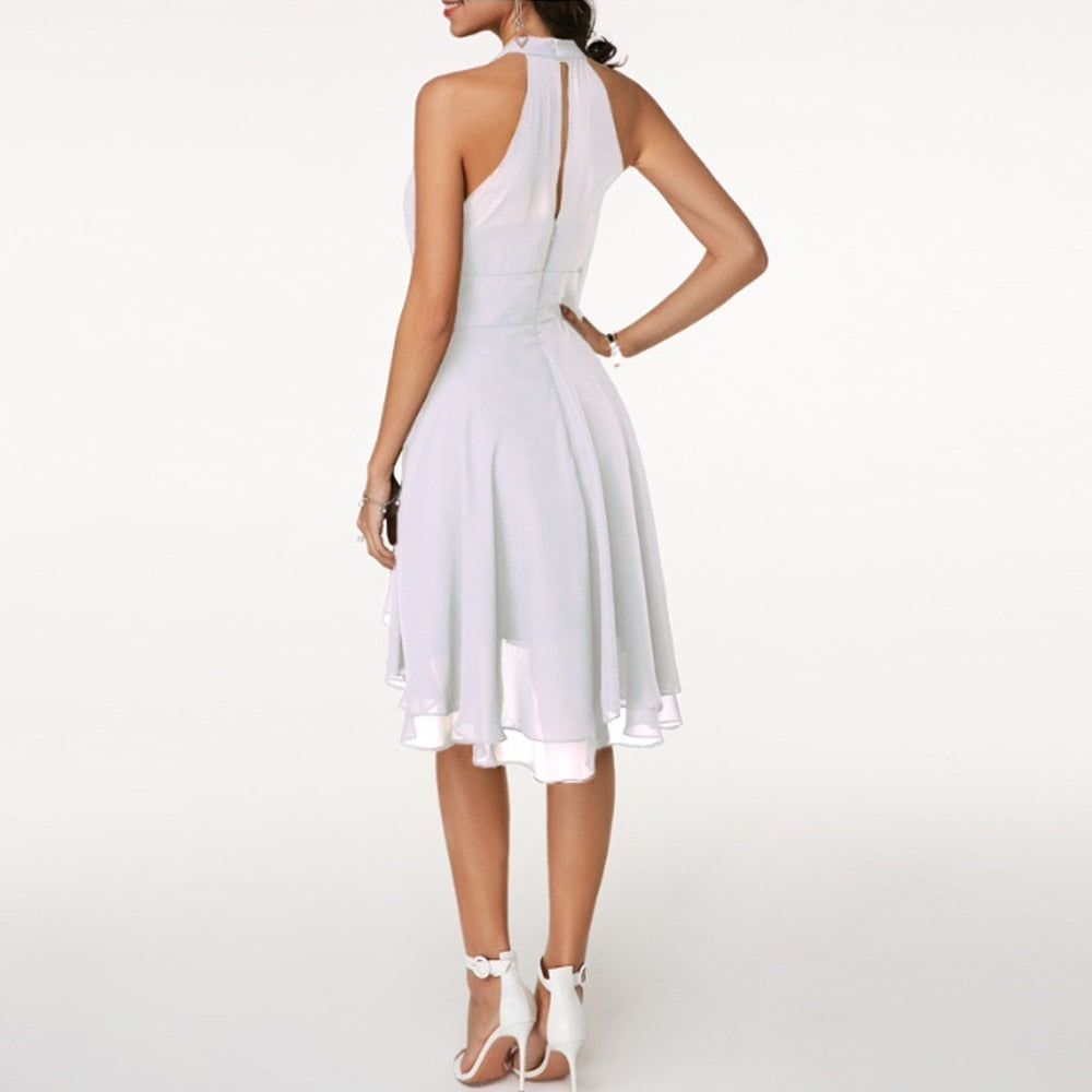 Women's Lightweight Chiffon Halter Neck Dress | Elegant Layered Midi Wedding Guest Dress 3