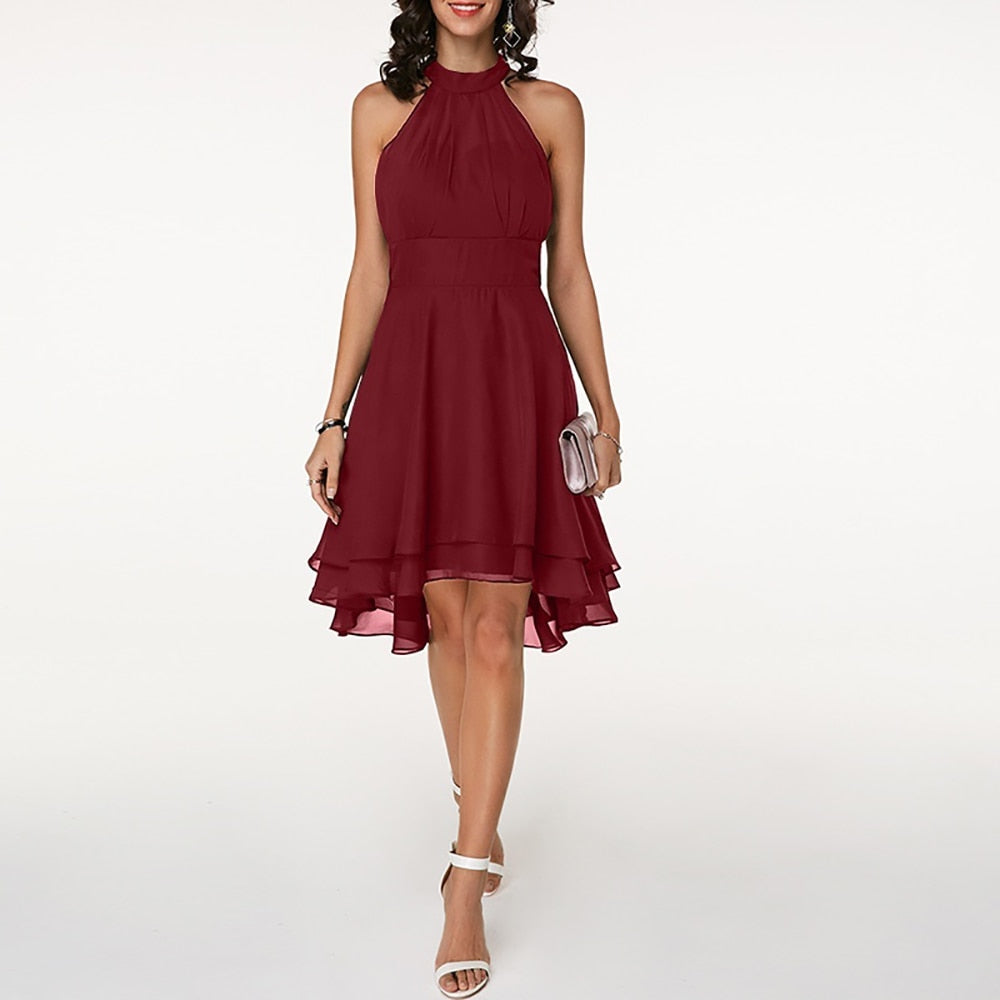 Women's Lightweight Chiffon Halter Neck Dress | Elegant Layered Midi Wedding Guest Dress 7