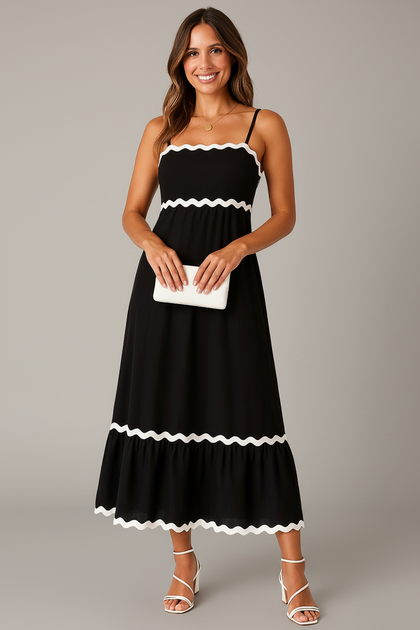 Women's Lightweight Maxi Dress | Elegant Contrast Trim Summer Dress 0