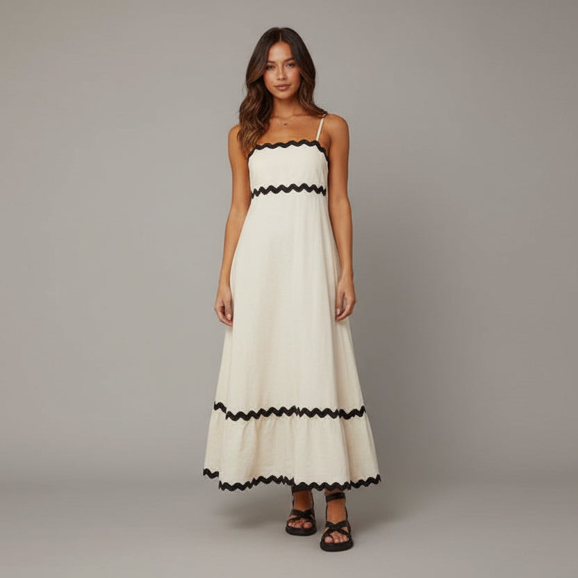 Women's Lightweight Maxi Dress | Elegant Contrast Trim Summer Dress 2