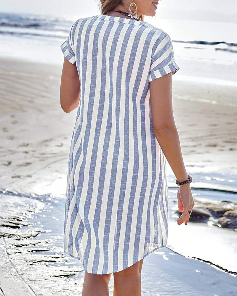 Women's Lightweight Striped Linen Shirt Dress | Casual Summer A-Line Dress 1