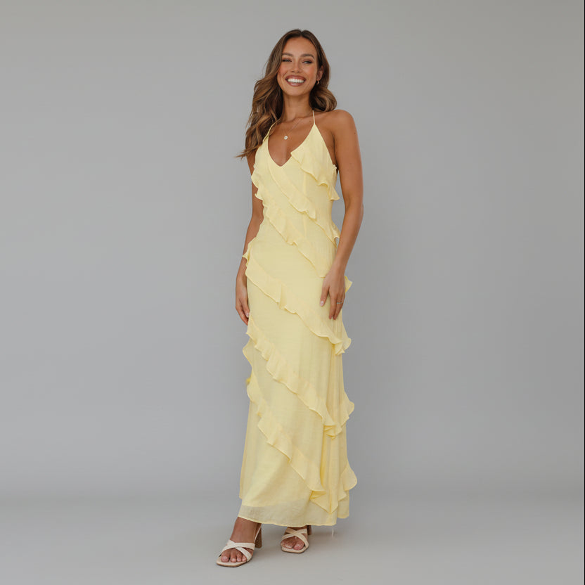 Women's Soft Chiffon Maxi Dress | Elegant Ruffle V-Neck Summer Gown 0