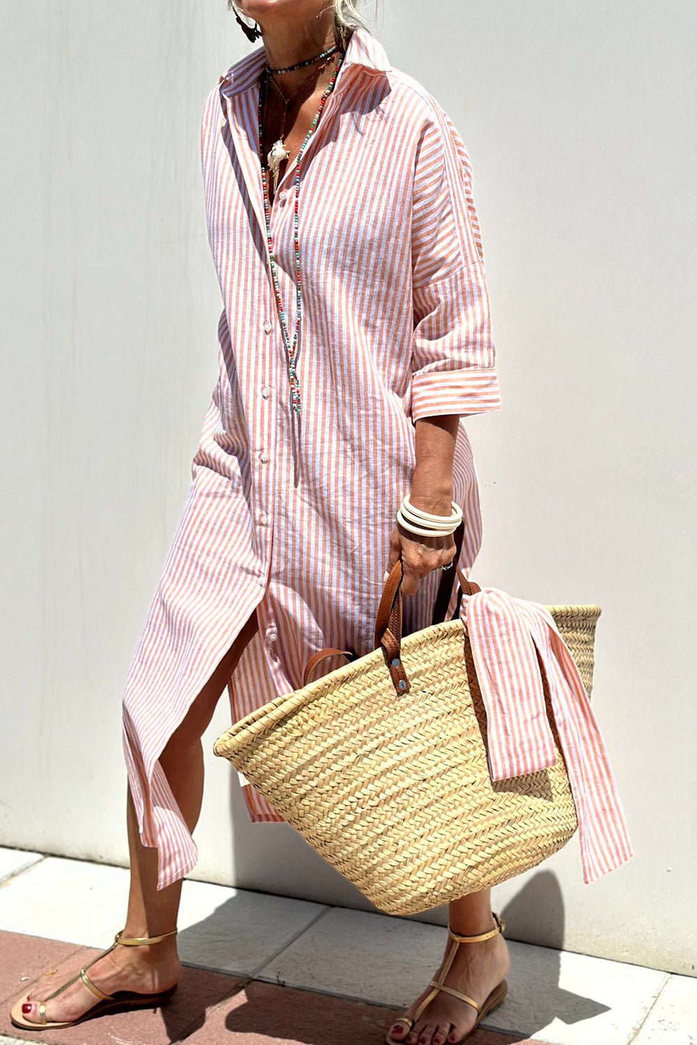 Women's Striped Cotton Shirt Dress | Relaxed Oversized Summer Dress 0