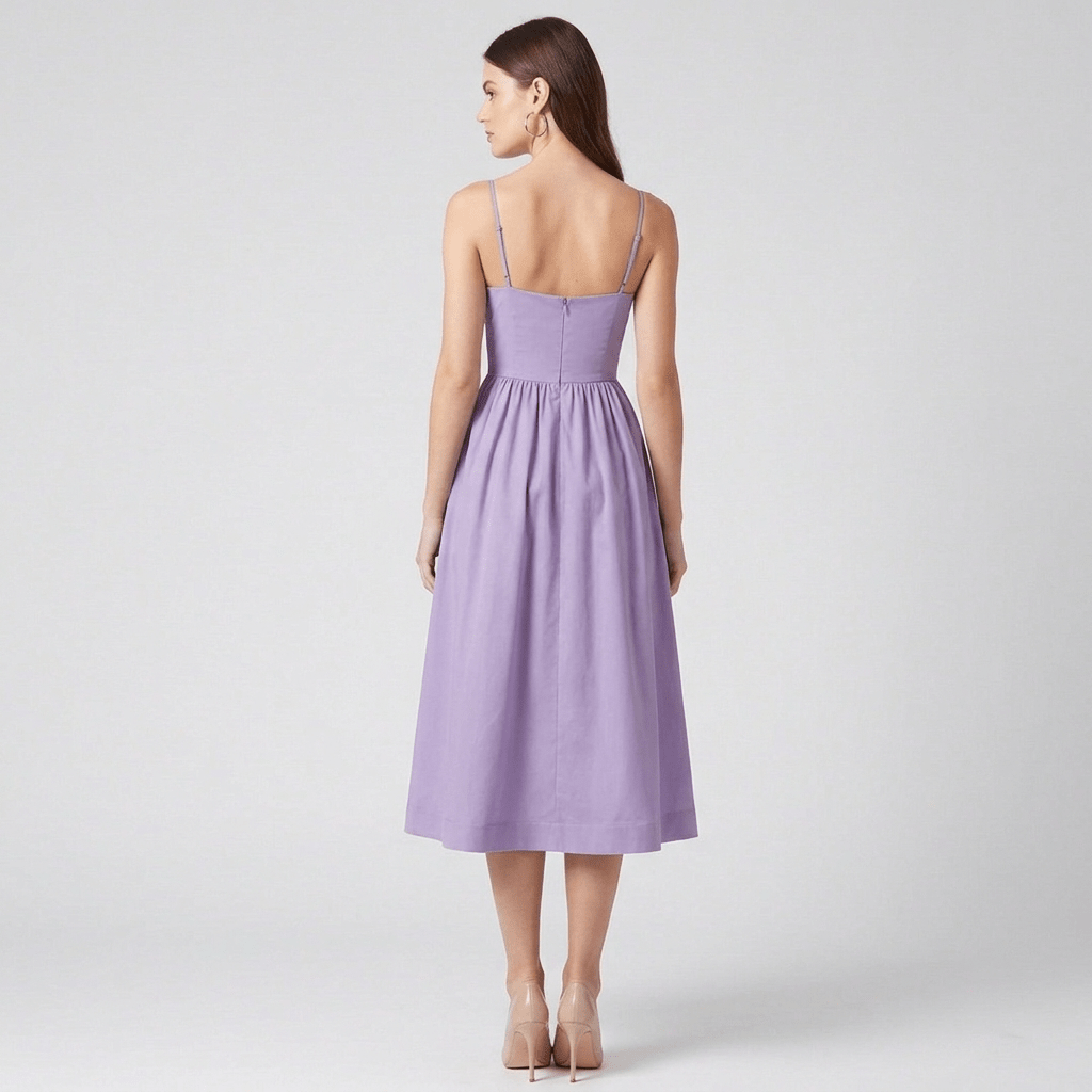 Women's Structured Midi Dress | Elegant Lilac A-Line Formal Dress for Weddings and Special Occasions 1