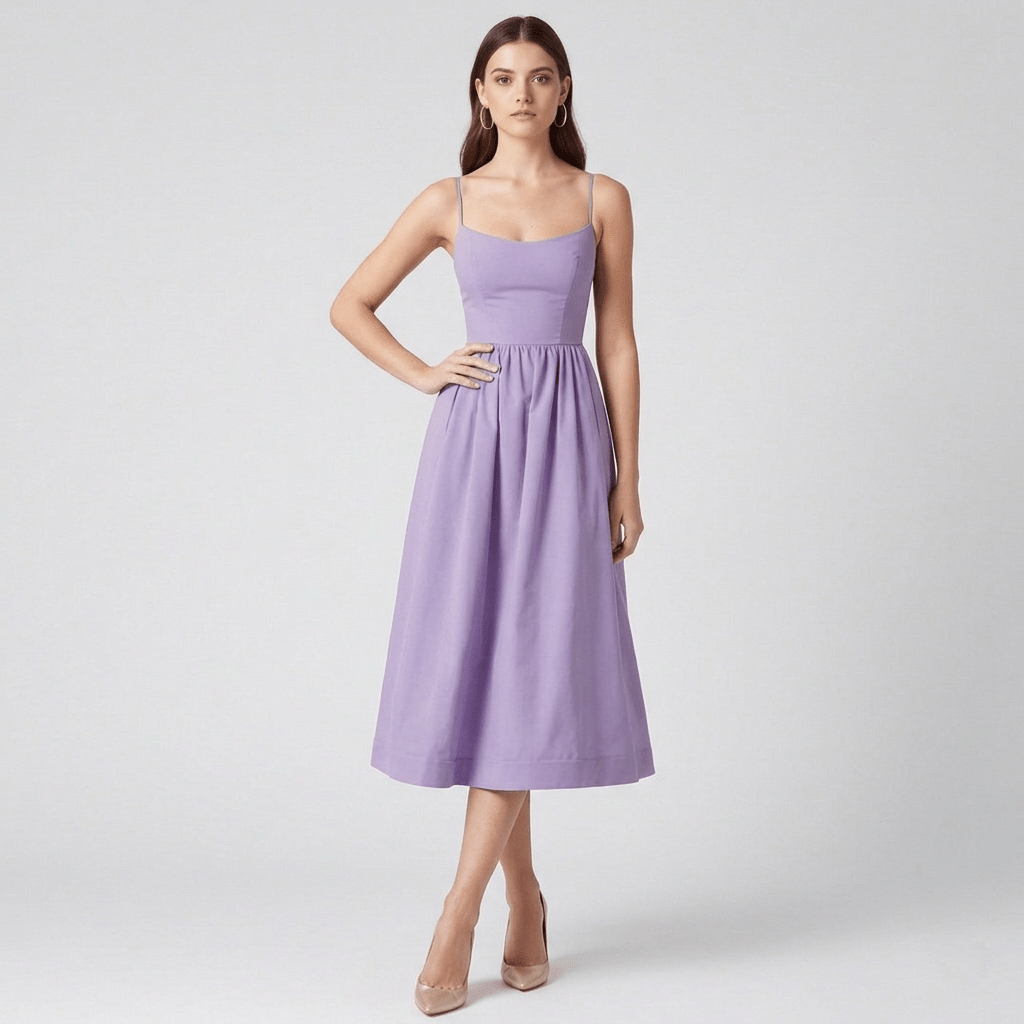 Women's Structured Midi Dress | Elegant Lilac A-Line Formal Dress for Weddings and Special Occasions 2