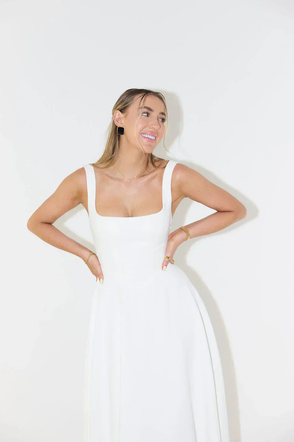 Women's Structured Midi Dress | Elegant Square Neck A-Line Formal Dress 2