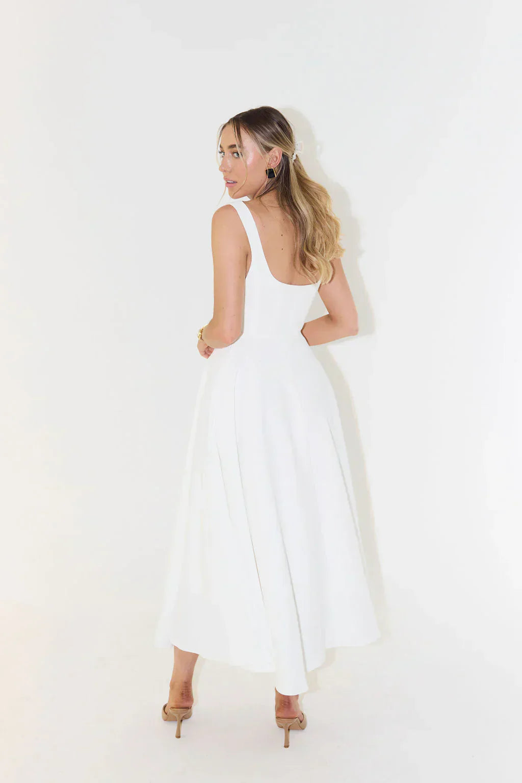 Women's Structured Midi Dress | Elegant Square Neck A-Line Formal Dress 3